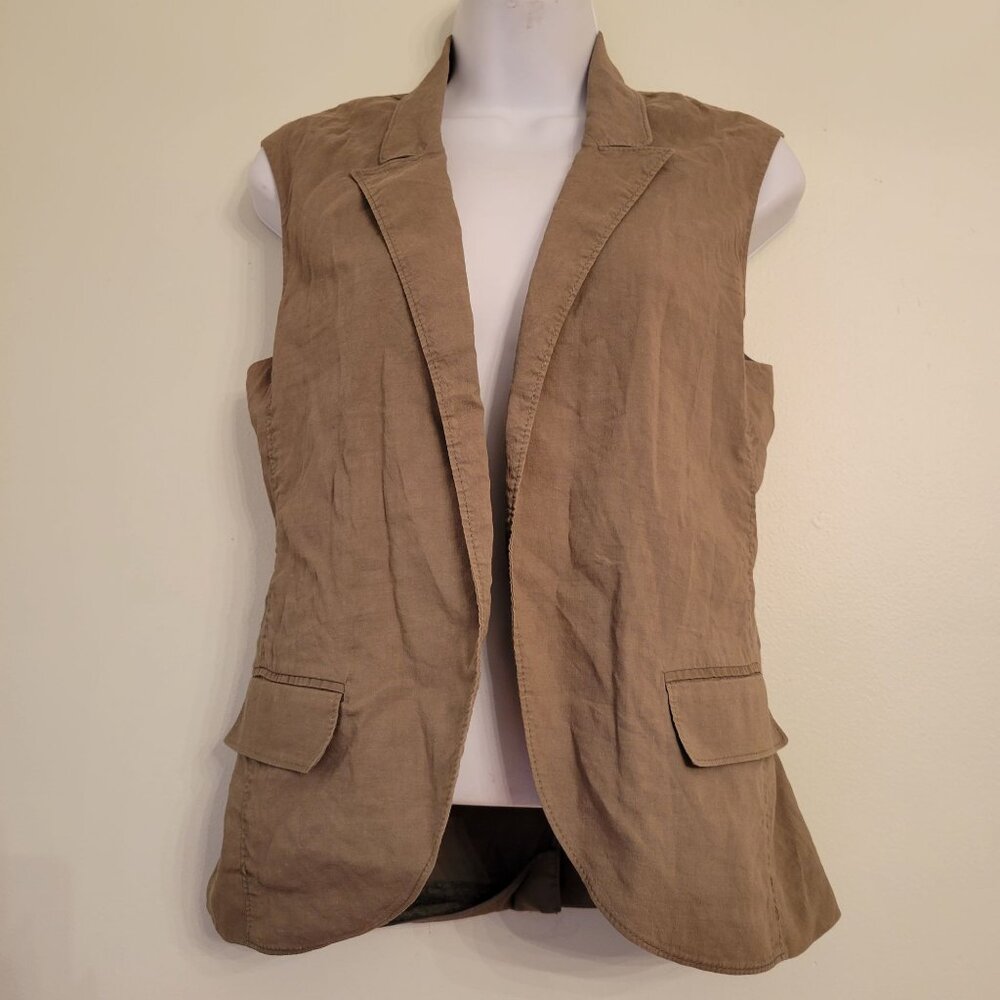 Theory 6 Green Linen‎ Blend Vest TEIGE TS Preppy School Girl Academia Twee